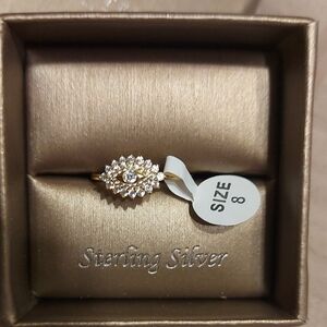 Contessa Gold Plated Silver Evil Eye Ring in Sparkling White Stones